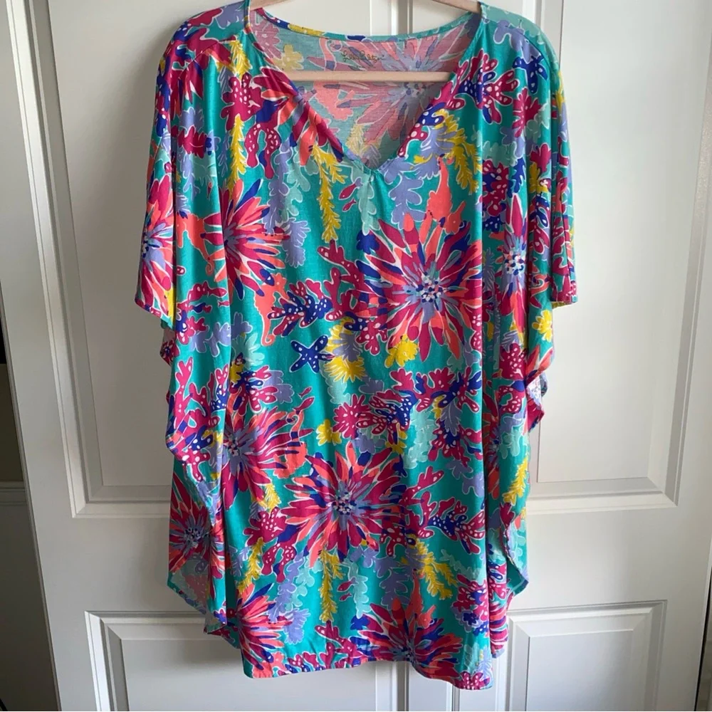 Lilly Pulitzer XS‎ Swimsuit Coverup Poncho Floral Pima Cotton